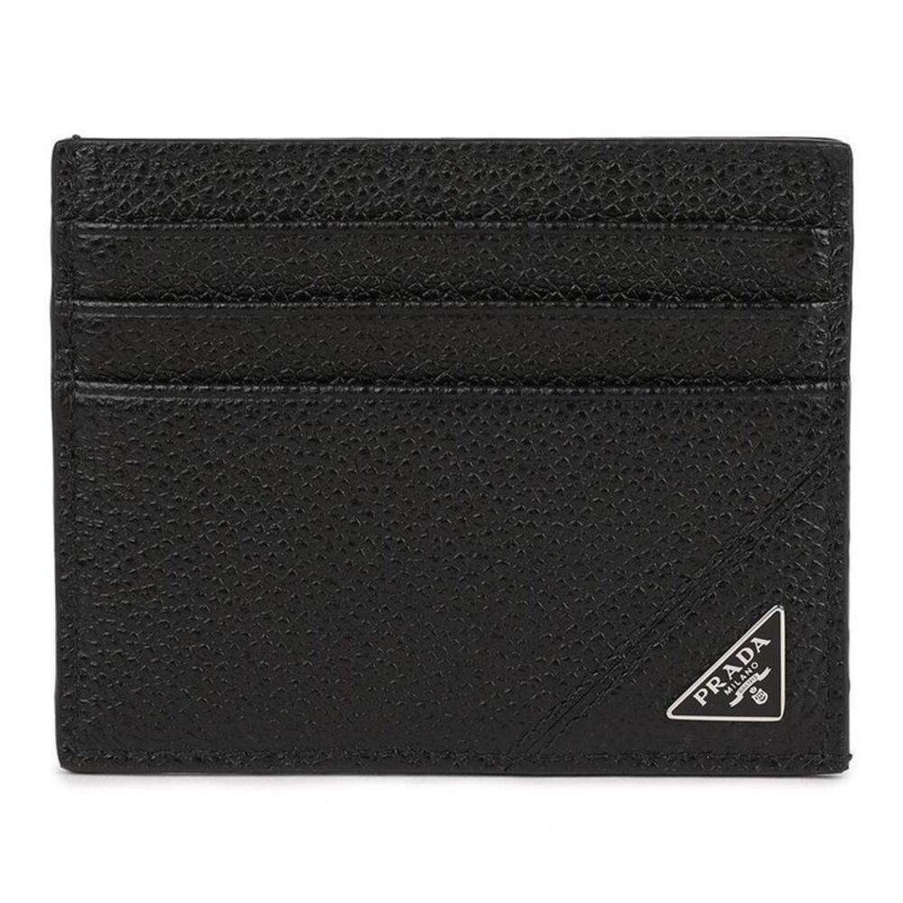 Grained Calfskin Triangle Logo Card Holder